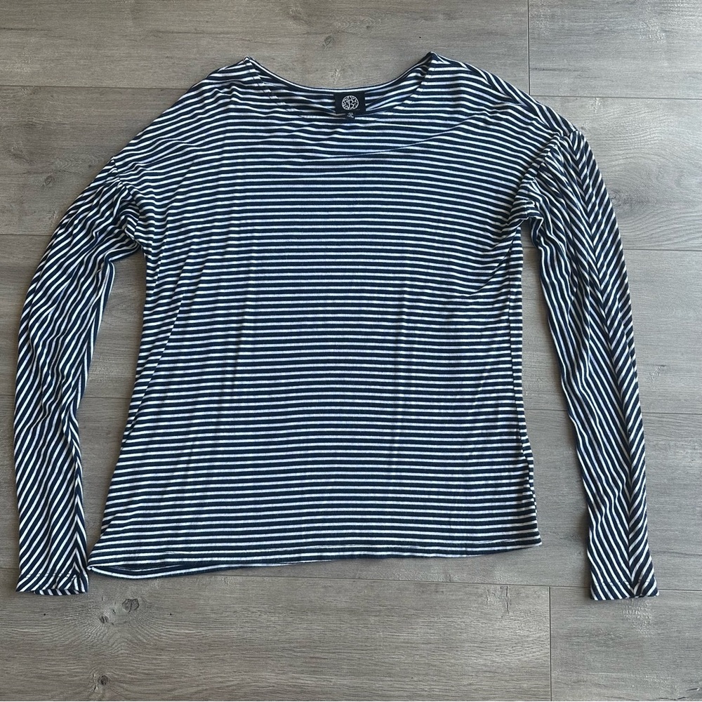 Bobeau long sleeve navy and white stripe top - size XS